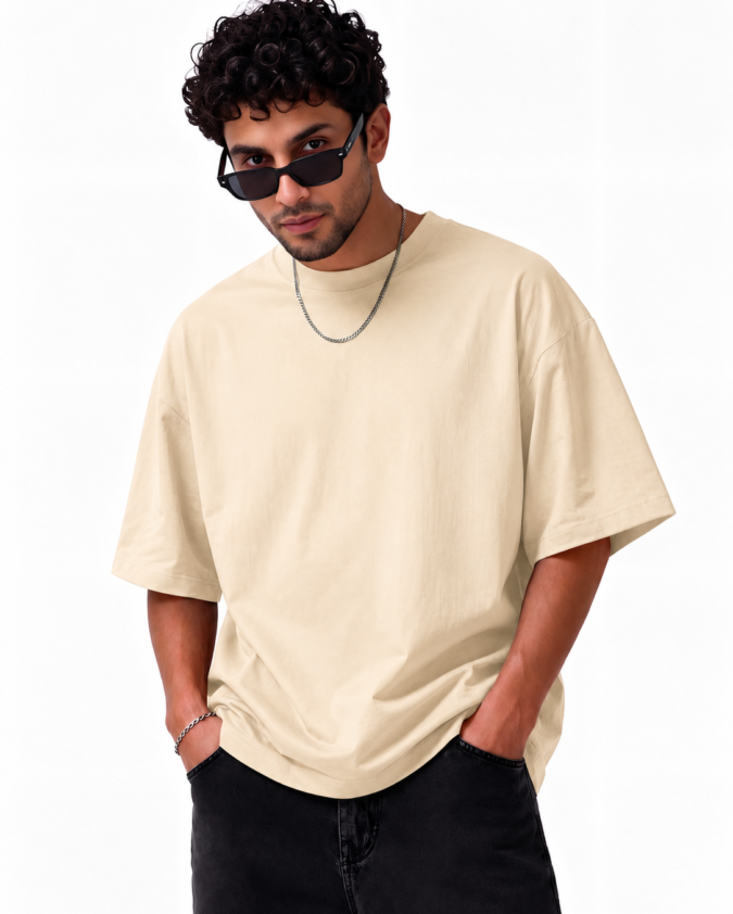 Plain Beige Oversized T-Shirt | Premium 240 GSM Cotton | FlexU