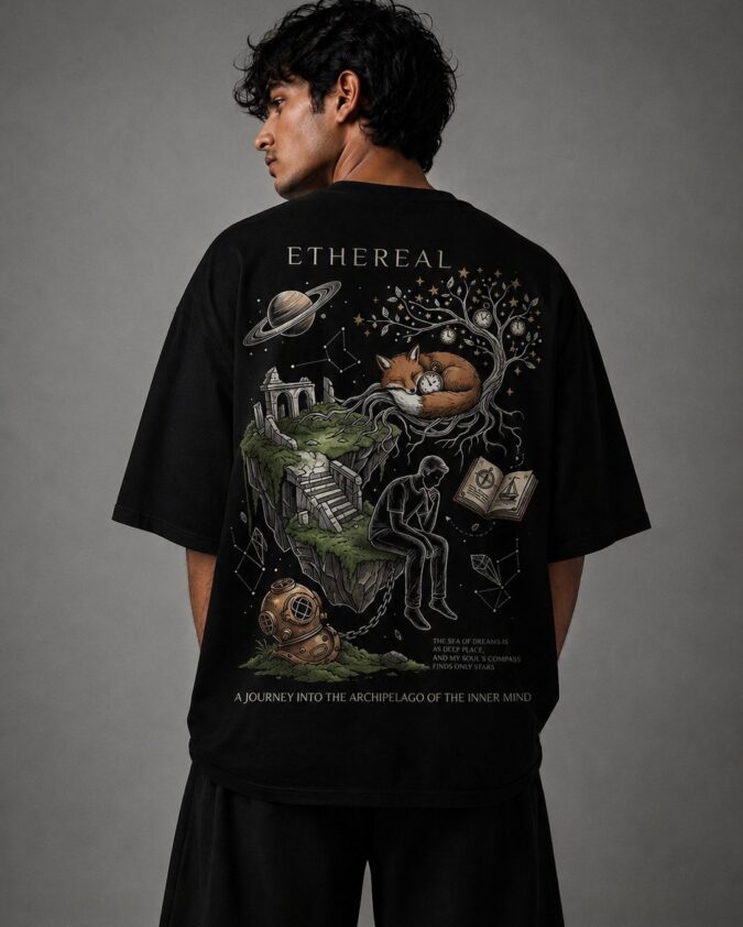Flexu Ethereal Journey Oversized Graphic T-Shirt